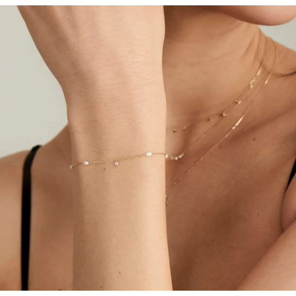 14kt Gold Pearl and White Sapphire - Guld Armbnd