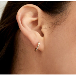 14kt Gold Pearl and White Sapphire Huggie Hoop - Guld Creol Creol