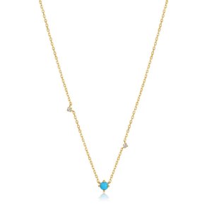 14kt Gold Turquoise and White Sapphire - Guld Halsk�de