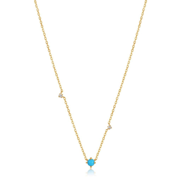 14kt Gold Turquoise and White Sapphire - Guld Halskde