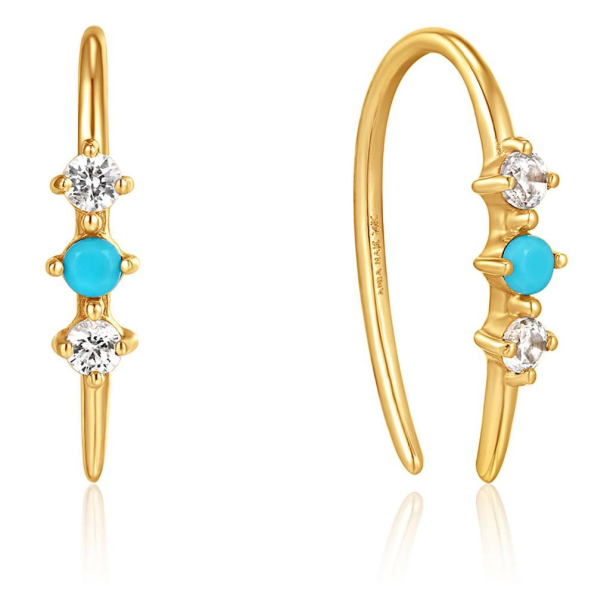 14kt Gold Turquoise Cabochon and White Sapphire Hook - Guld rehnger