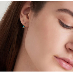 14kt Gold Turquoise Cabochon and White Sapphire Hook - Guld rehnger