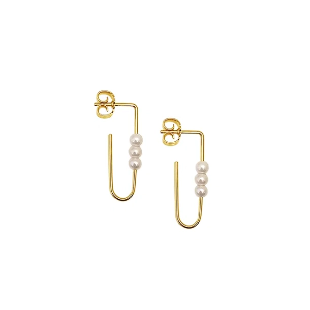 Pearl earring with 3pcs. 3mm pearls - Goldplated