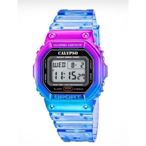 Calypso - Digitalt bl� og fushia unisex ur i plastik