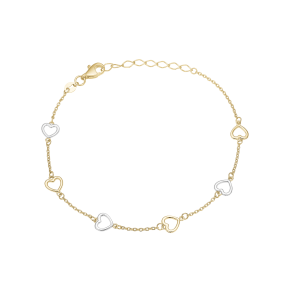 8 kt. armb�nd med hjerter i r�d- og hvidguld