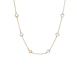 8 kt. halsk�de med hjerter i r�d- og hvidguld