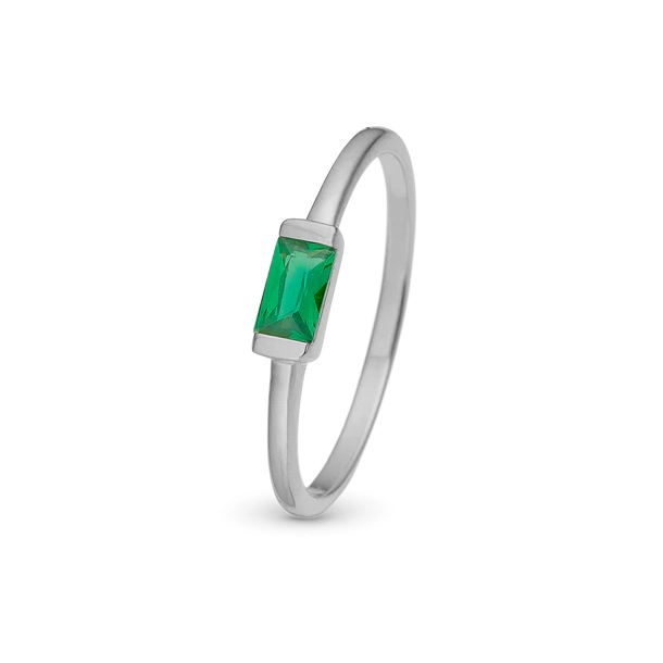 Green single Baguette Ring - Blankpoleret Sterling Slv m. 1 Cubic Zirkonia