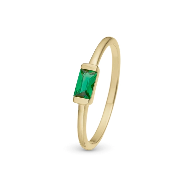 Green single Baguette Ring - Blankpoleret Forgyldt Sterling Slv m. 1 Cubic Zirkonia