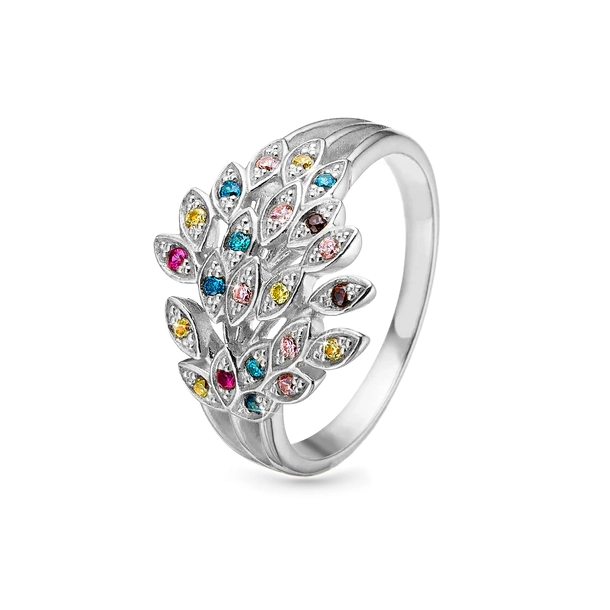 Peacock Ring - Blankpoleret Sterling Slv m. 22 Multi color Cubic Zirkonia