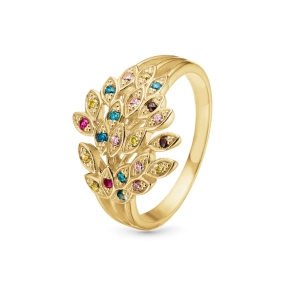 Peacock Ring - Blankpoleret Forgyldt Sterling Slv m. 22 Multi color Cubic Zirkonia