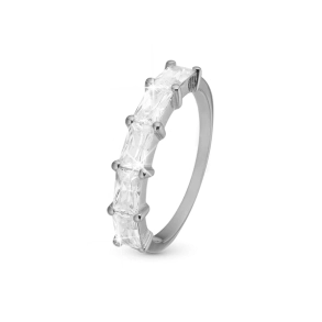 White Baguette Ring - Blankpoleret Sterling Slv m. 5 Hvide Cubic Zirkonia