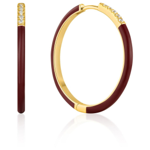 Claret Red Enamel Gold Sparkle Hoop - Forgyldt Creol