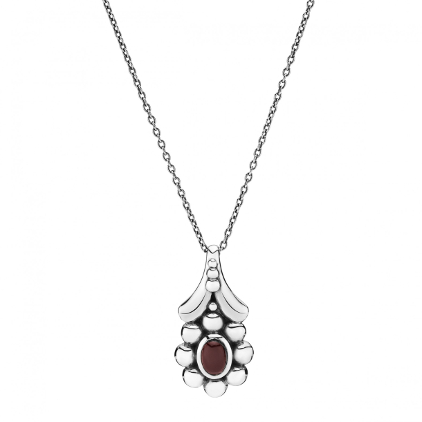COLLIER MED BLOMST OG RD GRANAT I OXIDERET