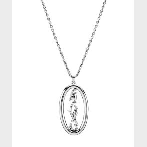 Collier med vedhng oval med blomst og kugler