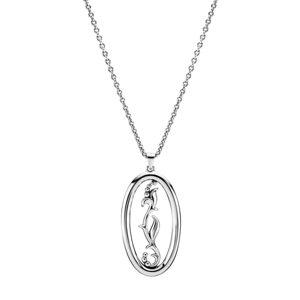 Collier med vedhng oval med blomst og kugler