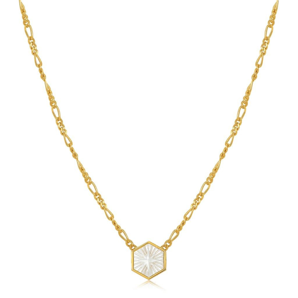 Compass Emblem Gold Figaro Chain - Forgyldt Halskde