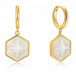 Compass Emblem Gold Huggie Hoop - Forgyldt Creol