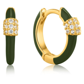 Forest Green Enamel Carabiner Gold Huggie Hoop - Forgyldt Creol