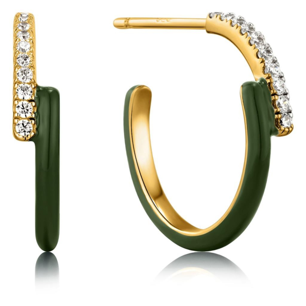 Forest Green Enamel Gold Sparkle Overlap Hoop - Forgyldt Creol