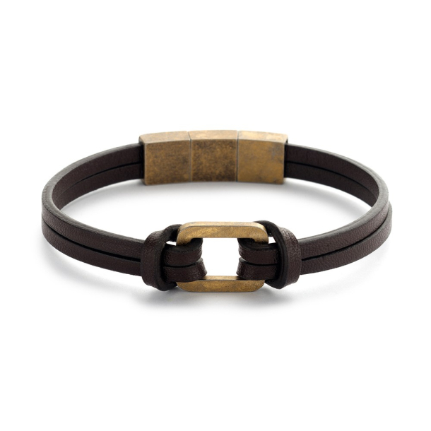 Frank1967 - brun lder herrearmbnd med forgyldt ls