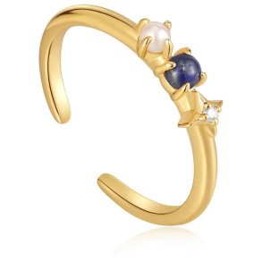 Gold Lapis Star Adjustable Ring - Forgyldt Ring