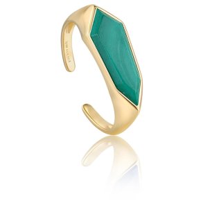Gold Malachite Emblem Adjustable Ring - Forgyldt Ring