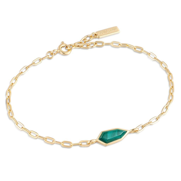 Gold Malachite Emblem Chain - Forgyldt Armbnd