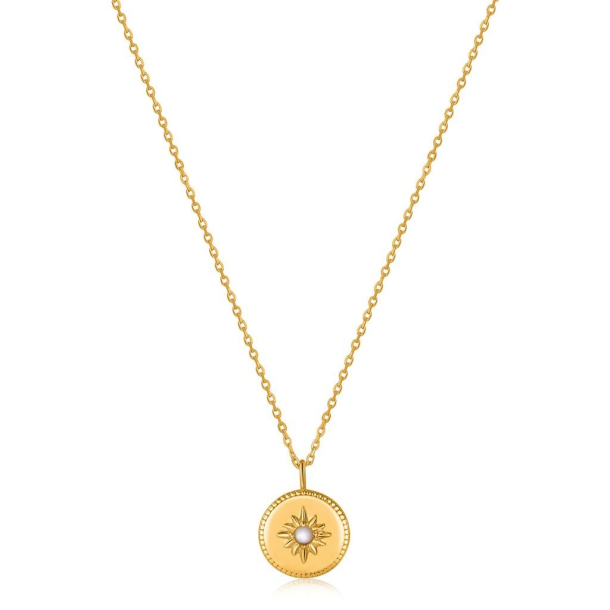Gold Mother of Pearl Sun Pendant - Forgyldt Halskde