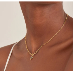 Gold Teal Sparkle Drop Pendant Chunky Chain - Forgyldt Halsk�de