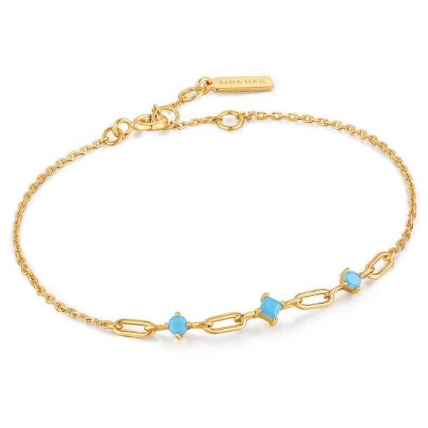 Gold Turkis Link - Forgyldt Armbnd