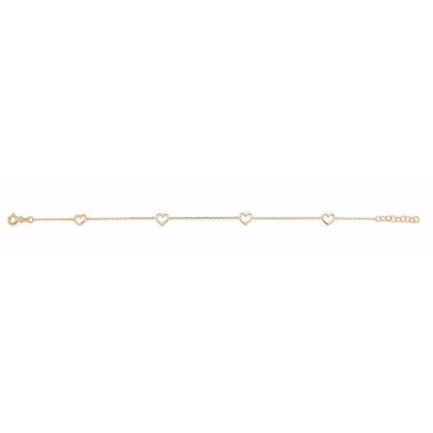 Guld armbnd med 4 hjerter - 8 kt.
