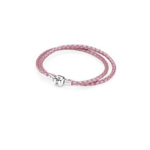 Lderarmbnd, Dobbelt, Flettet - PINK