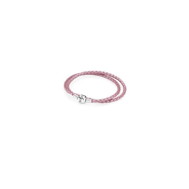 Lderarmbnd, Dobbelt, Flettet - PINK