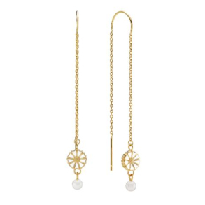 Marguerit �reh�nger disko ferskvandsperle forgyldt hvid emalje 