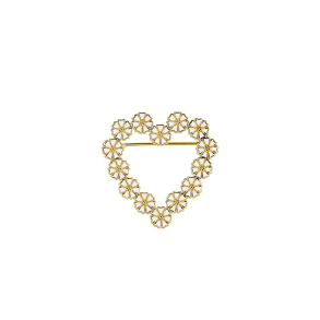 Marguerit broche hjerte med  hvid emalje forgyld