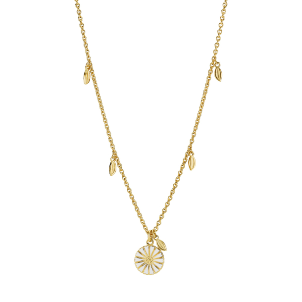 MARGUERIT COLLIER 11 MM MED BLADE 24 KT FORGYLDT HVID EMALJE 