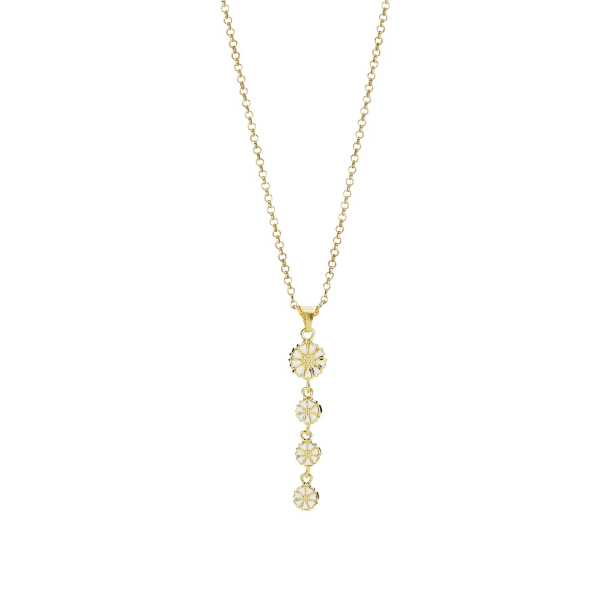 MARGUERIT COLLIER 1X7,5MM OG 3X5MM 24 KT FORGYLDT HVID EMALJE