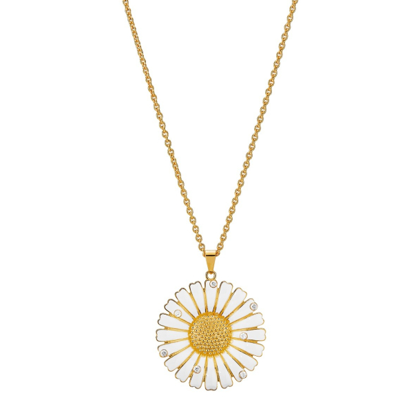 MARGUERIT COLLIER 36MM MED ZIRKONIA FORGYLDT HVID EMALJE