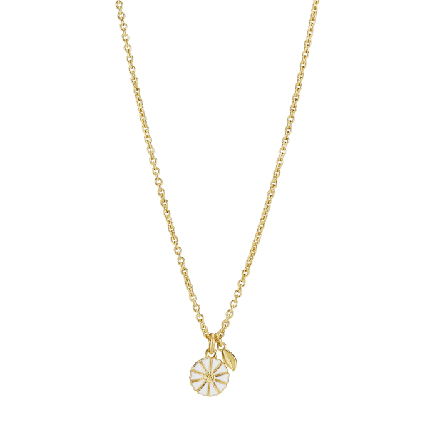 MARGUERIT COLLIER 9MM MED BLAD 24KT FORGYLDT HVID EMALJE