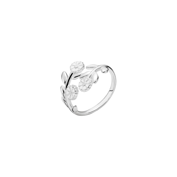 MARGUERIT RING MED LIVETS TR SLV HVID EMALJE