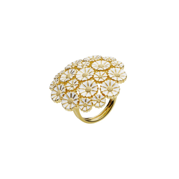 Marguerit ring mix  med hvid emalje forgyldt