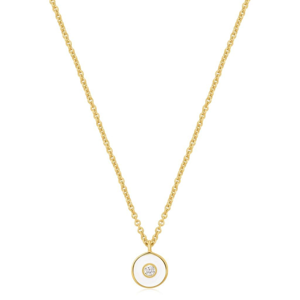 Optic White Enamel Disc - Forgyldt Halskde