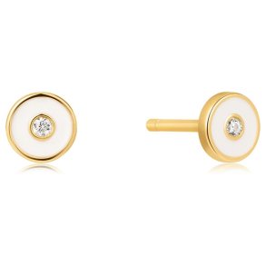 Optic White Enamel Disc Gold Stud - Forgyldt �restik