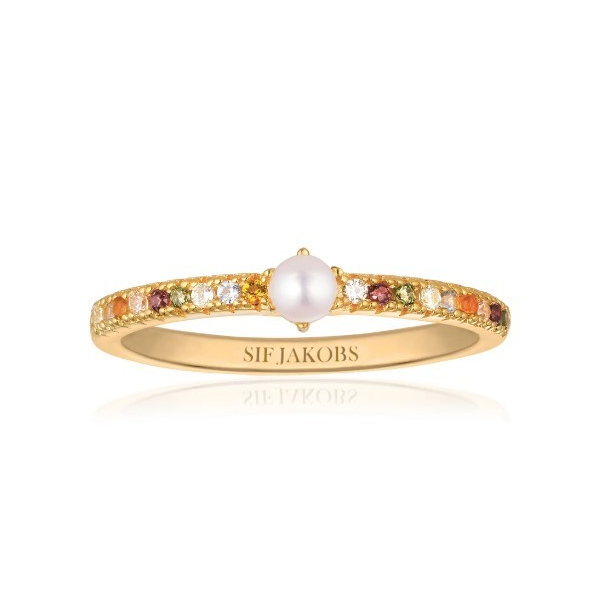 Ring Ellera Perla uno - 18 kt. Forgyldt med multifarvede zirkoner og ferskvandsperle.