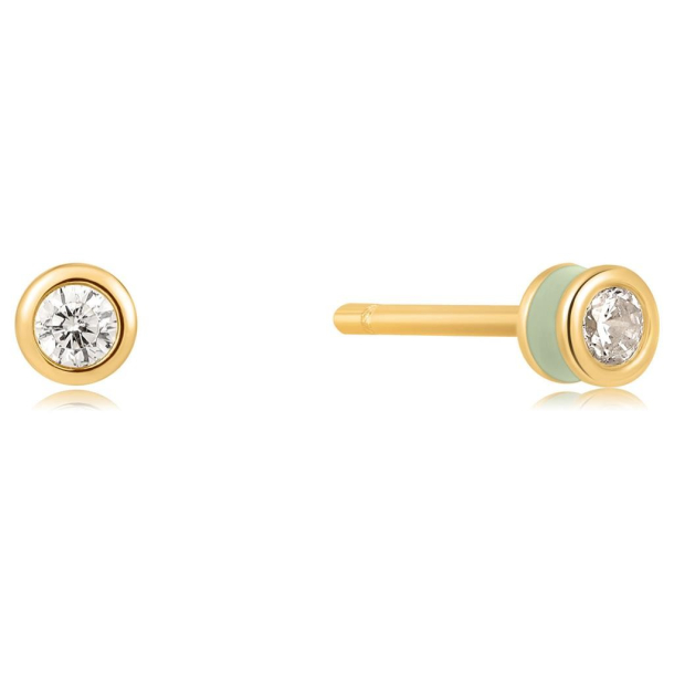 Sage Enamel Gold Stud - Forgyldt restik