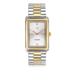 Santina - Forgyldt rustfrit stl med slv metallisk urskive og hvide zirconia
