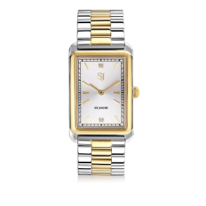 Santina - Forgyldt rustfrit stl med slv metallisk urskive og hvide zirconia