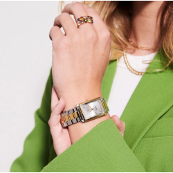 Santina - Forgyldt rustfrit stl med slv metallisk urskive og hvide zirconia