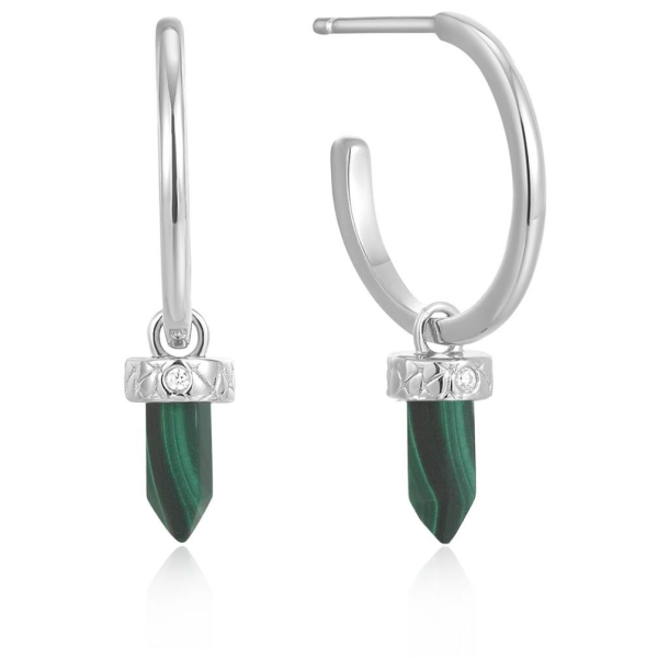 Silver Malachite Point Pendant Small Hoop - Creol