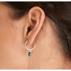 Silver Malachite Point Pendant Small Hoop - Creol